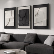 Large 3D Textured Wall Art 3pc 24x36in Black White Framed
