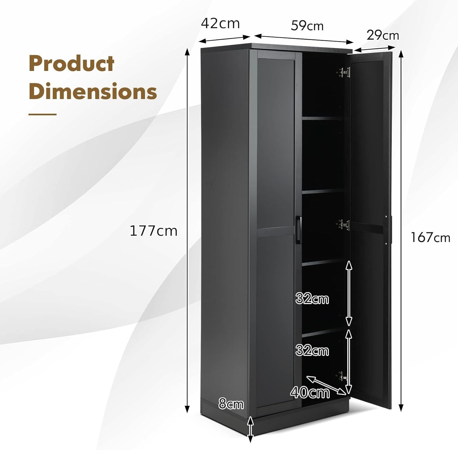 Tall Storage Cabinet w/ Adjustable Shelves, 2 Doors, Freestanding Cupboard