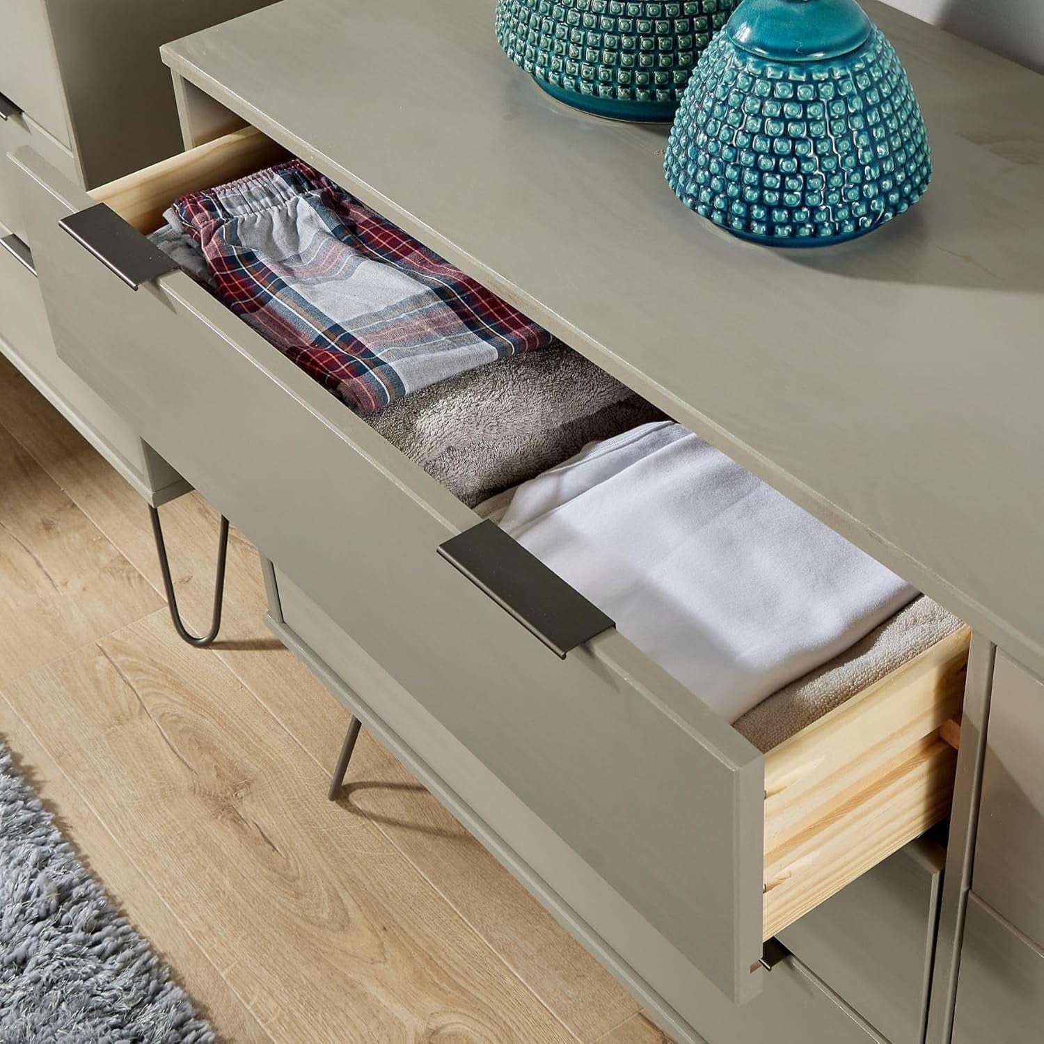 Industrial Grey 6-Drawer Chest Storage Unit - Bedroom, Office, Living Room