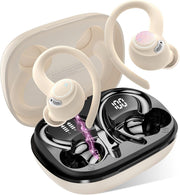 Beige Bluetooth 5.3 Earbuds 40H ENC Mic Sport IP7 Waterproof LED Case
