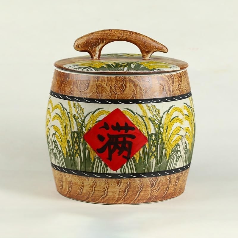 15KG Ceramic Rice Storage Bucket Airtight Grain Container