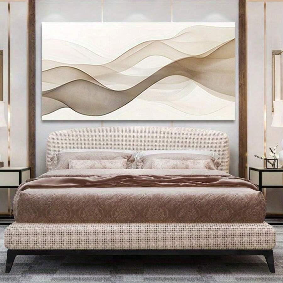 Large Abstract Beige Canvas Wall Art 40x80cm Modern Print