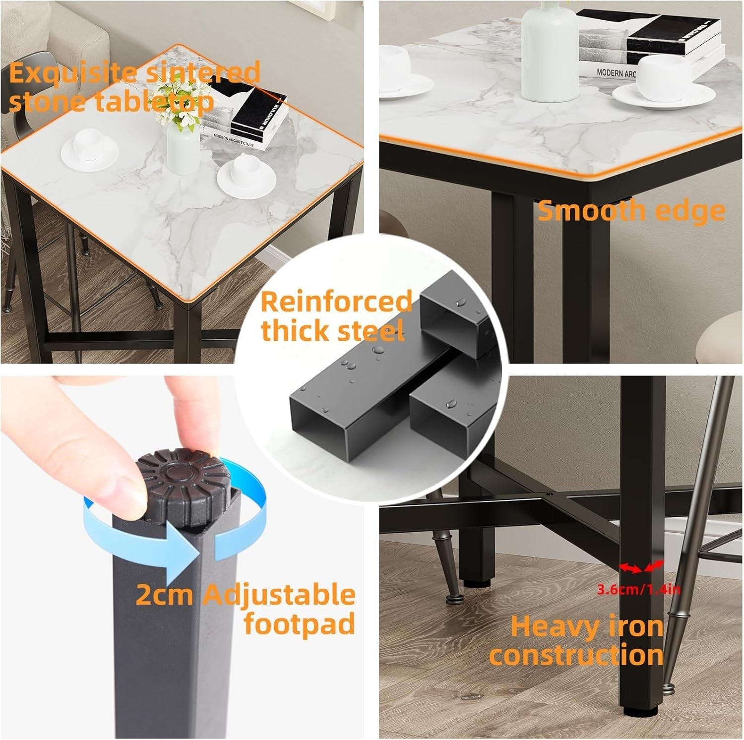 Cold Jadeite Sintered Stone Bar Table 70×70cm Textured Marble Effect 105cm High