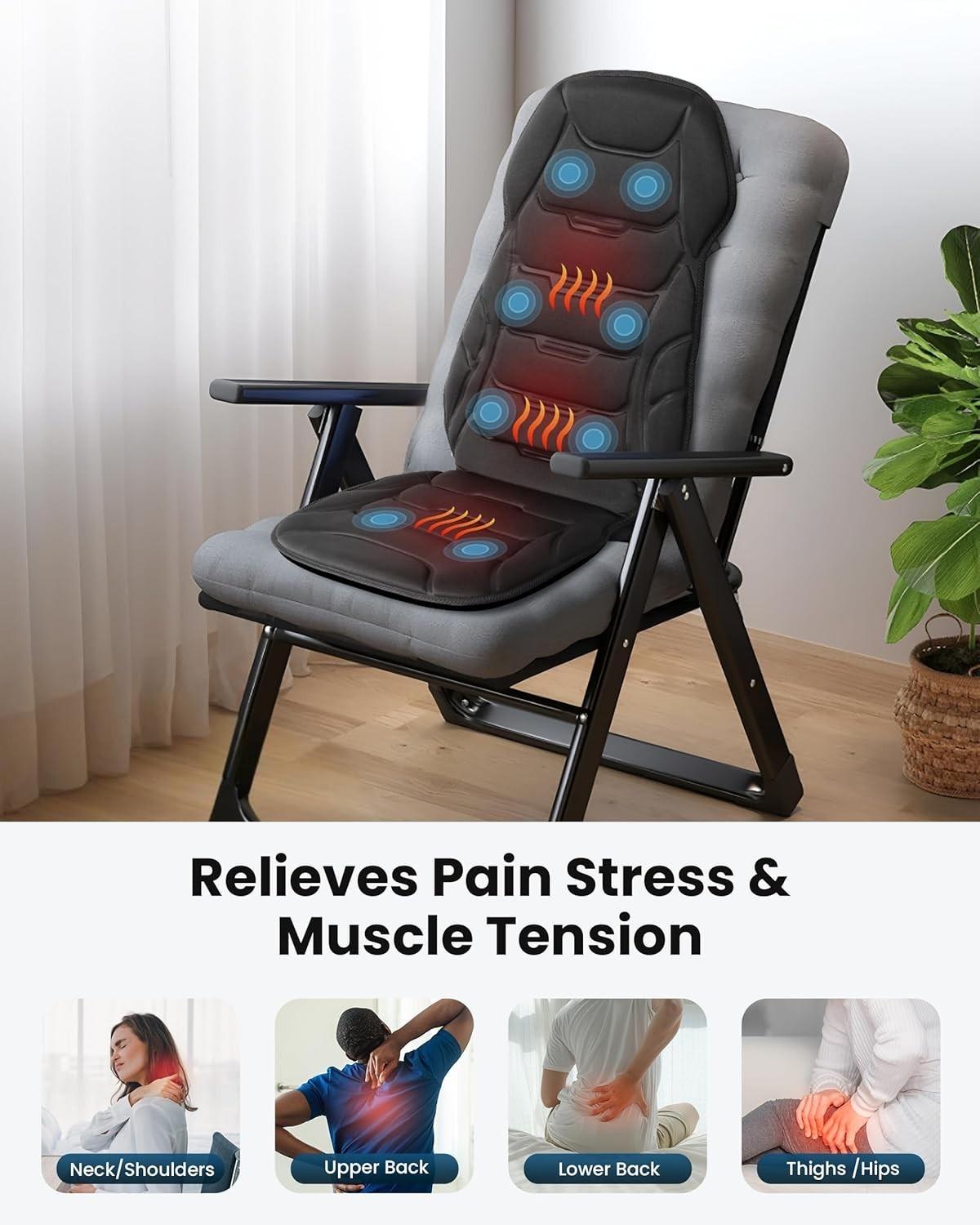 Vibration Back Massager Heat 8-Node Chair Cushion Pain Relief Home Office Pad