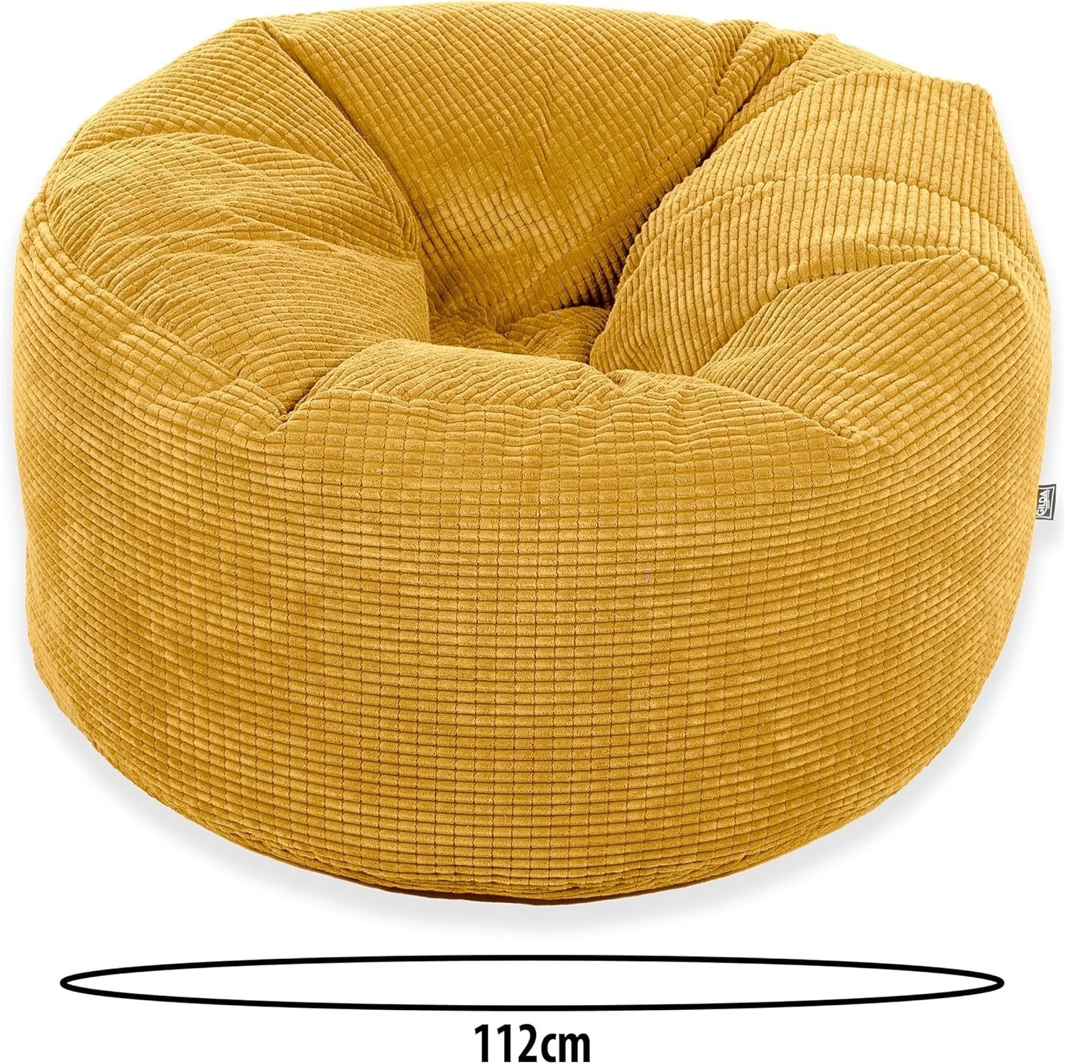 Giant Corduroy Bean Bag Chair Adults Kids Lounge Seat – Mustard XL Soft