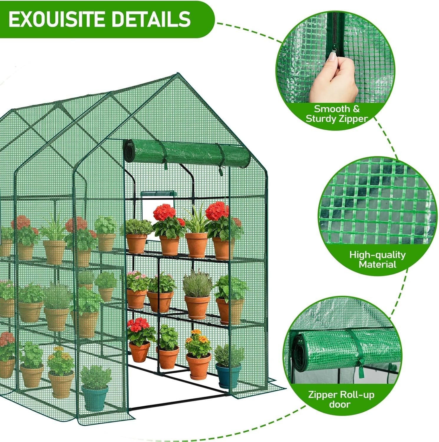 Large Walk-In Greenhouse 3 Tier 12 Shelf PE Cover Steel Frame Outdoor Plant Tent