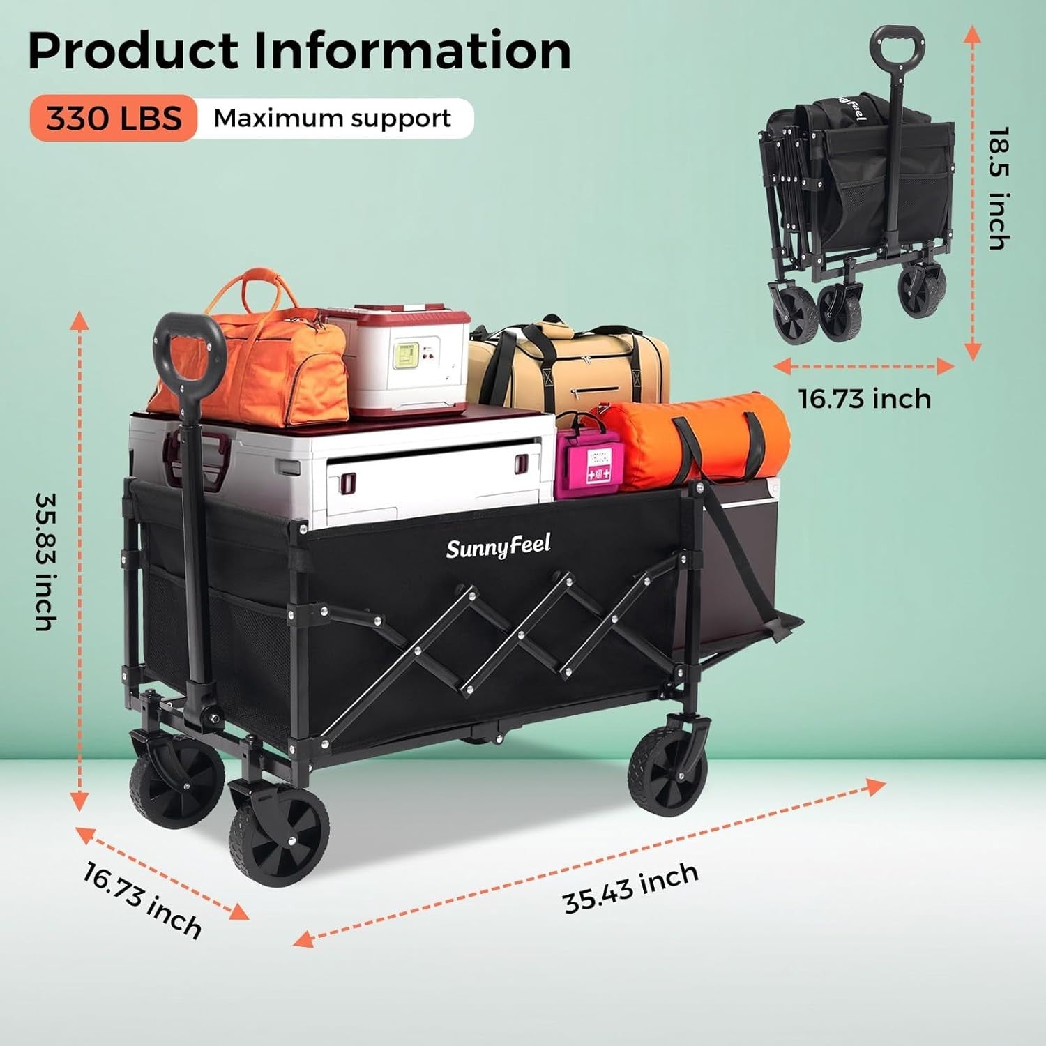 Compact Lightweight Utility Wagon with Rear Door Foldable Outdoor Cart Black