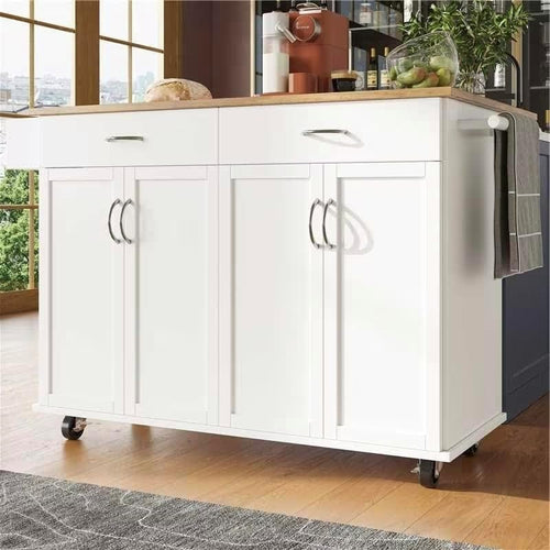 Rolling Kitchen Island Cart with Extendable Tabletop, Storage Drawers & Shelves