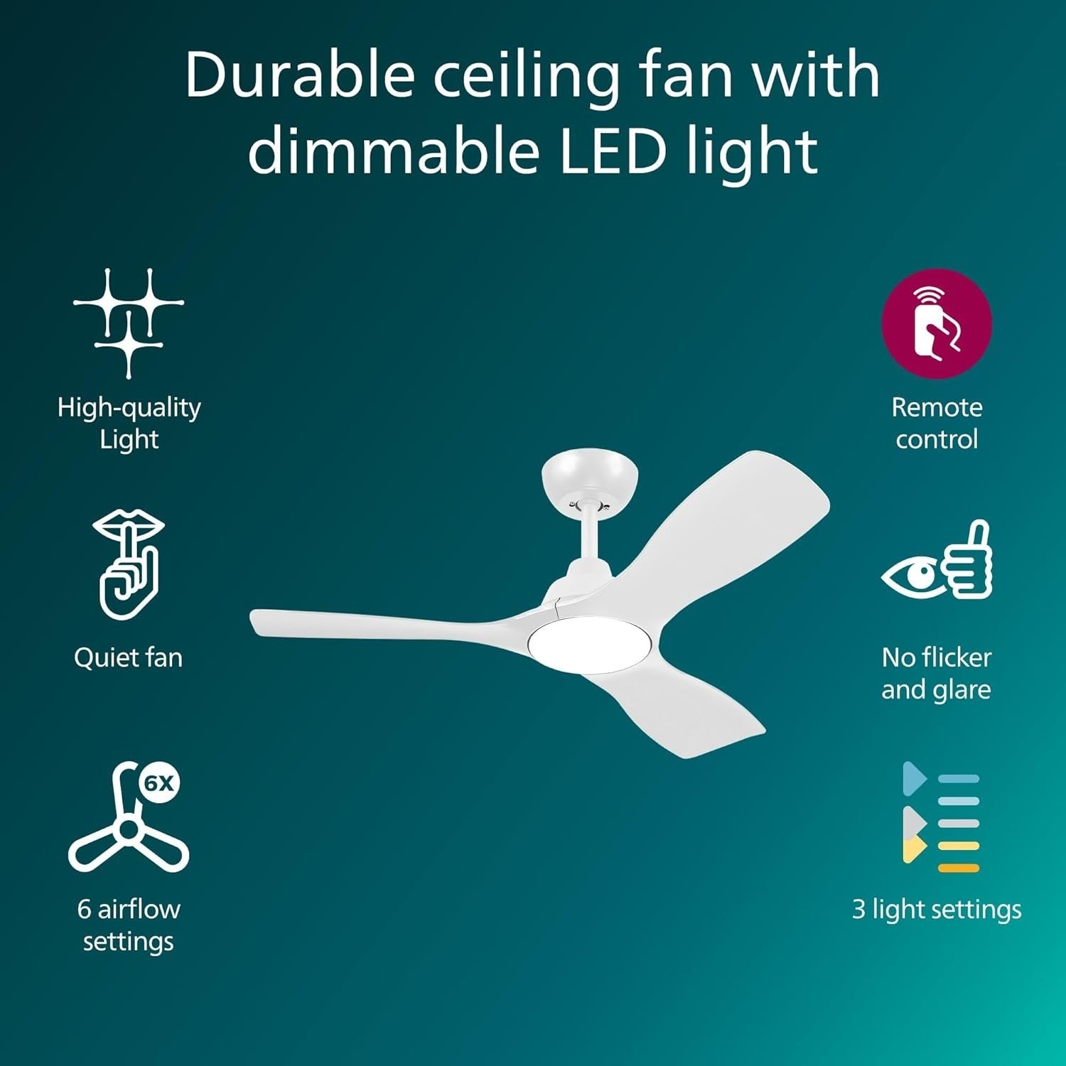 Philips 42" LED Ceiling Fan, 3 Color Temps, Dimming, DC Motor, Remote