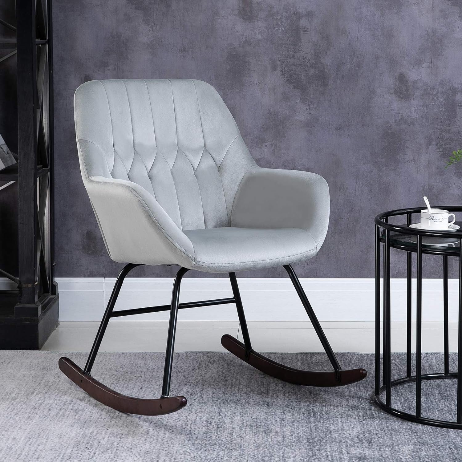 Modern Rocking Chair with Soft Padded Seat & Steel Frame – Cozy Accent Seat