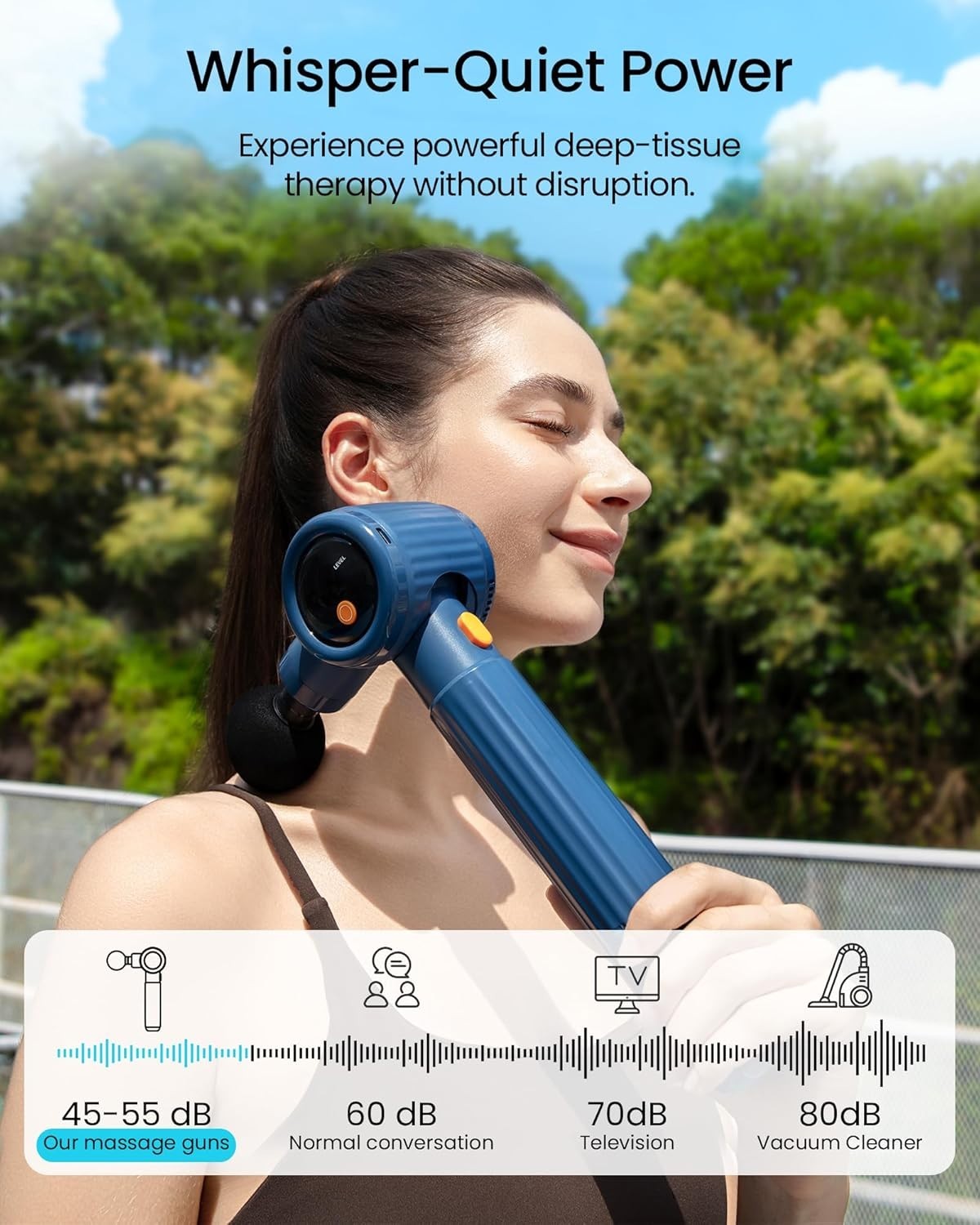 Deep Tissue Massage Gun Percussion Long Handle 3 Angles Muscle Relief