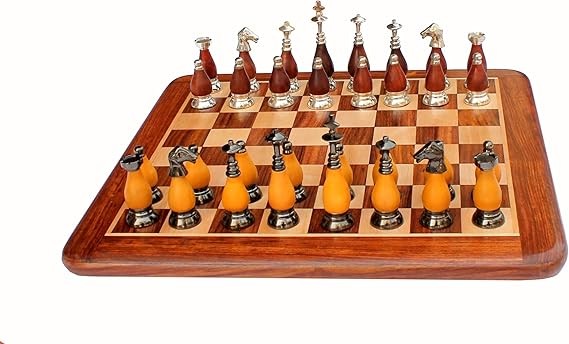 15" Luxury Wooden Chess Set – Acacia Inlaid Board + Brass & Wood Pieces