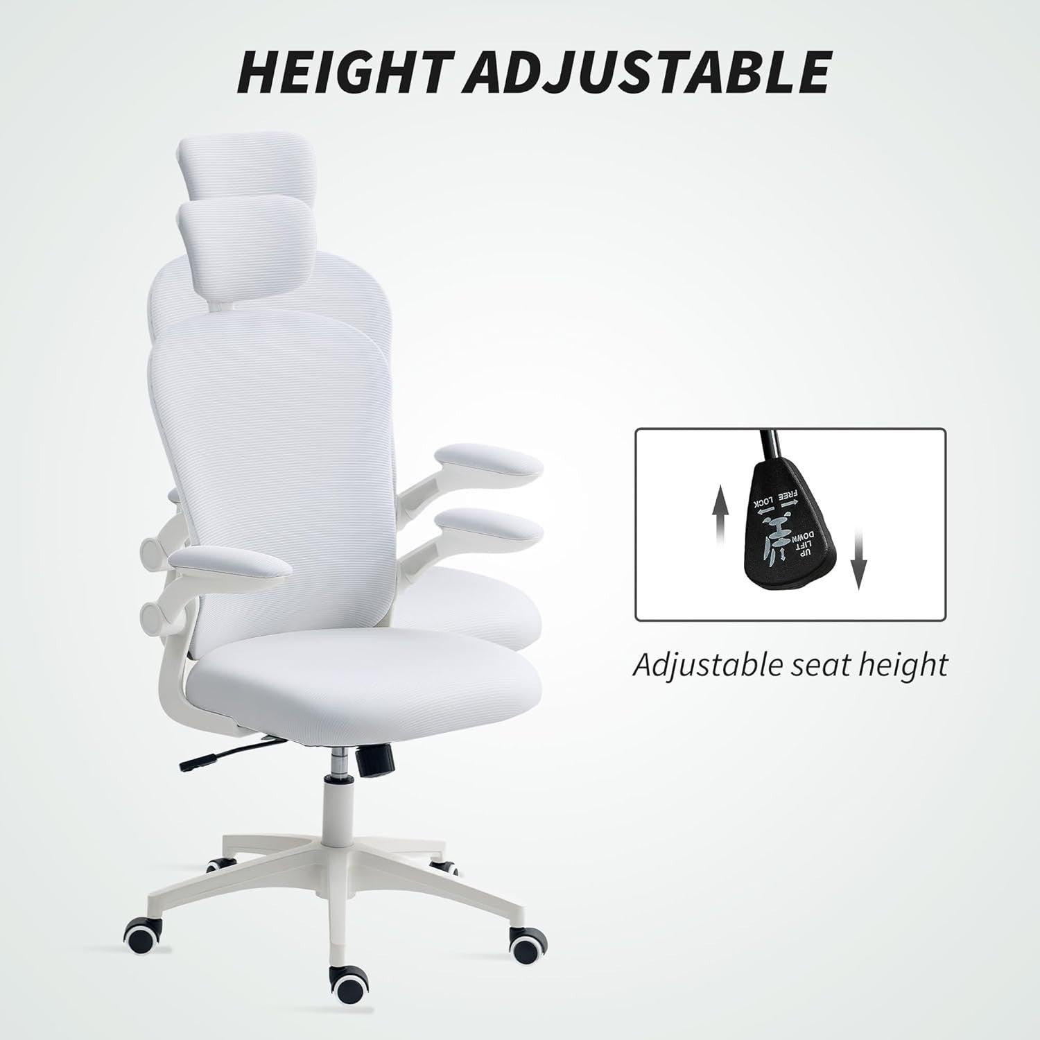 Ergonomic Mesh Office Desk Chair Adjustable Lumbar Headrest Swivel White 120kg L
