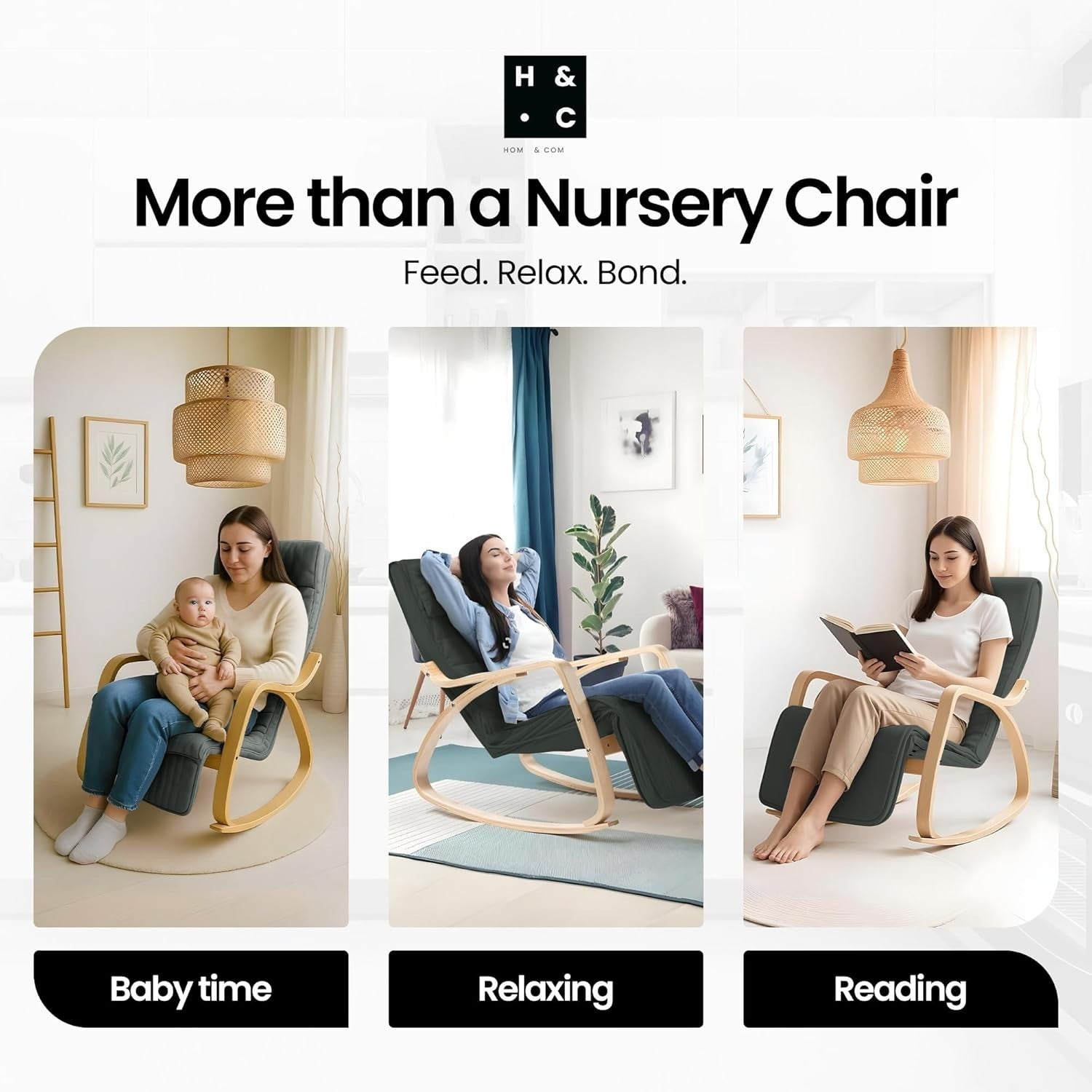 Silent Rocking Nursery Chair with Footrest | Bentwood Frame | Cushioned Comfort