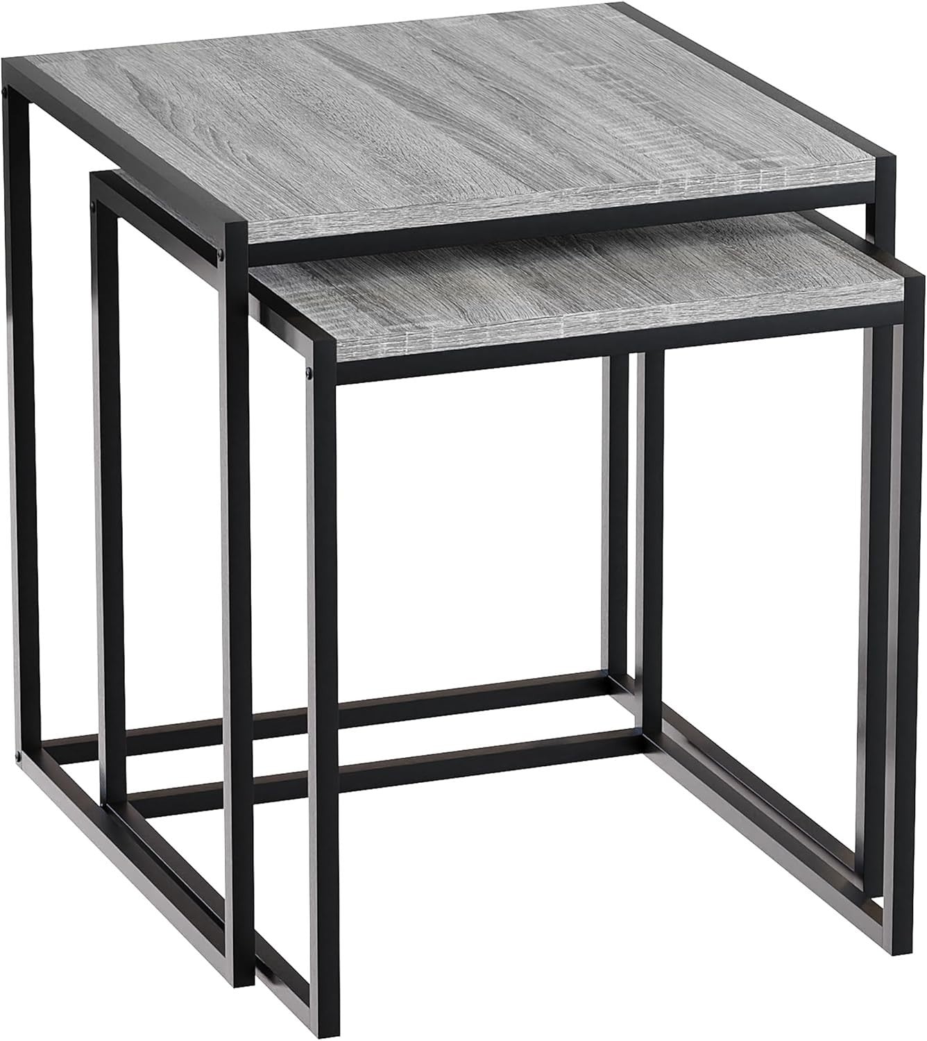 2x Grey Industrial Nesting Tables Set Metal Frame Engineered Wood Side End Coffe
