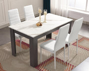 Modern White Marble Dining Table Set with 4 PU Leather Chairs - 120x80x75cm