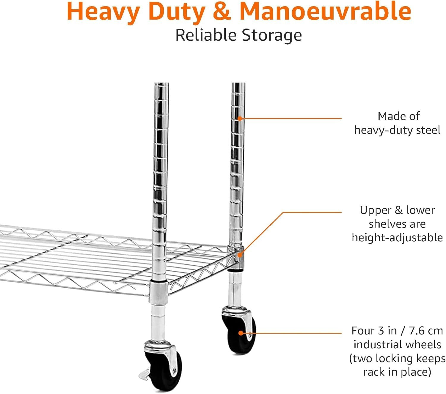 Double Rod Clothes Rail with Shelves – Chrome 183cm
