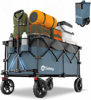 Blue Grey 200L Folding Camping Wagon 150kg Heavy Duty All Terrain Festival Cart