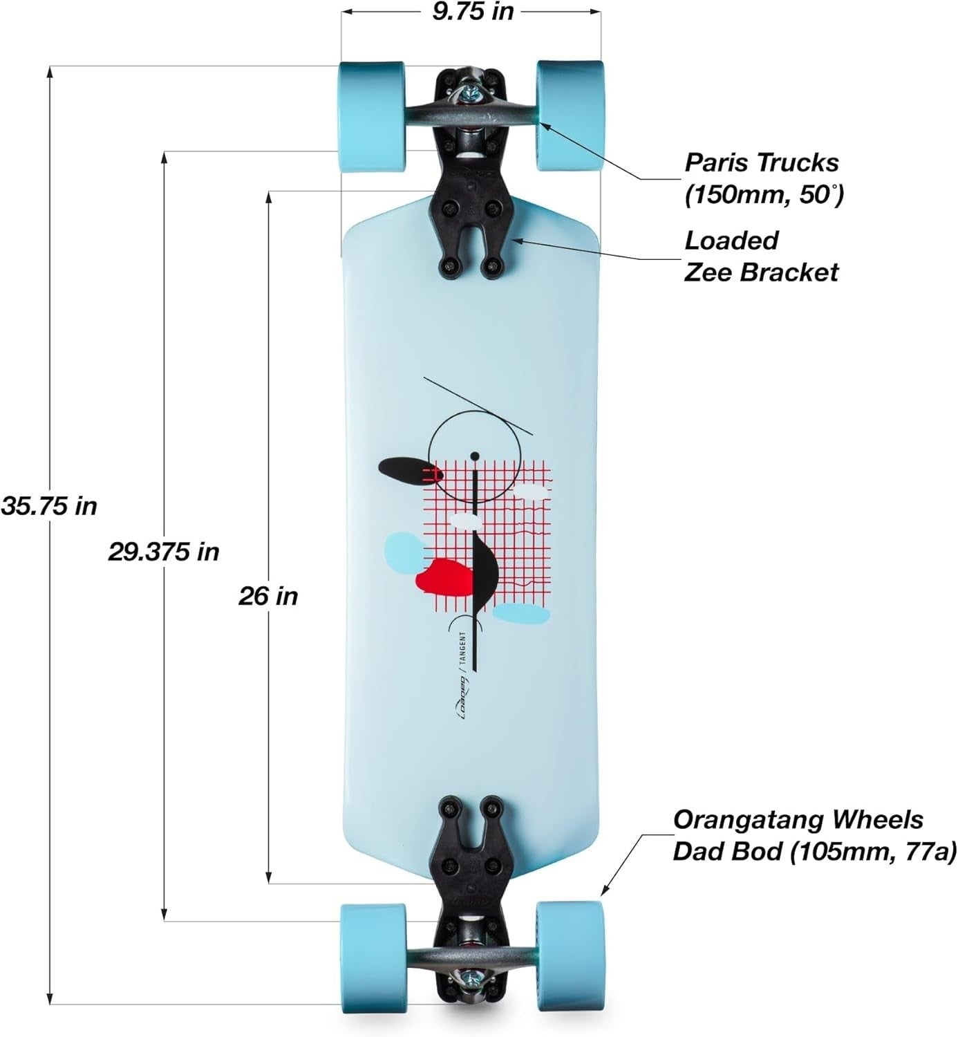 Tangent Longboard 35.75" × 9.75" Maple Basalt Composite Woodgrain Complete