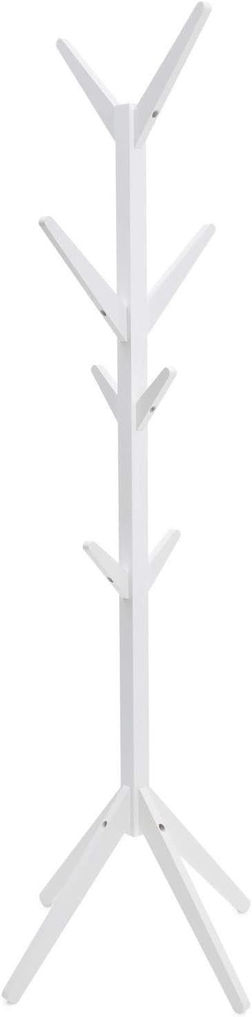 Scandinavian White Wooden Coat Stand Freestanding Modern Hallway Hat Rack Tree