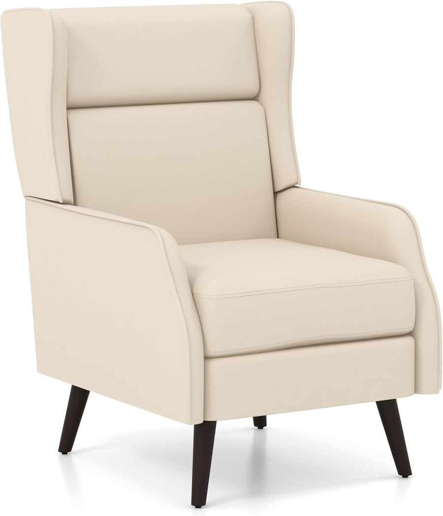 High Back Wingback Accent Chair Upholstered Lounge Armchair White