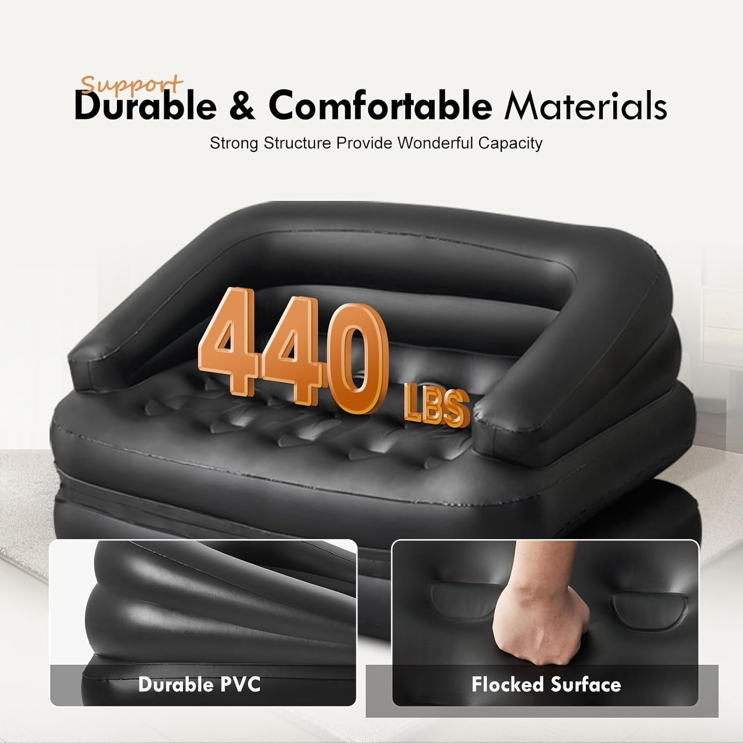 Inflatable Double Air Sofa Bed 198x137x61cm Outdoor Camping Couch