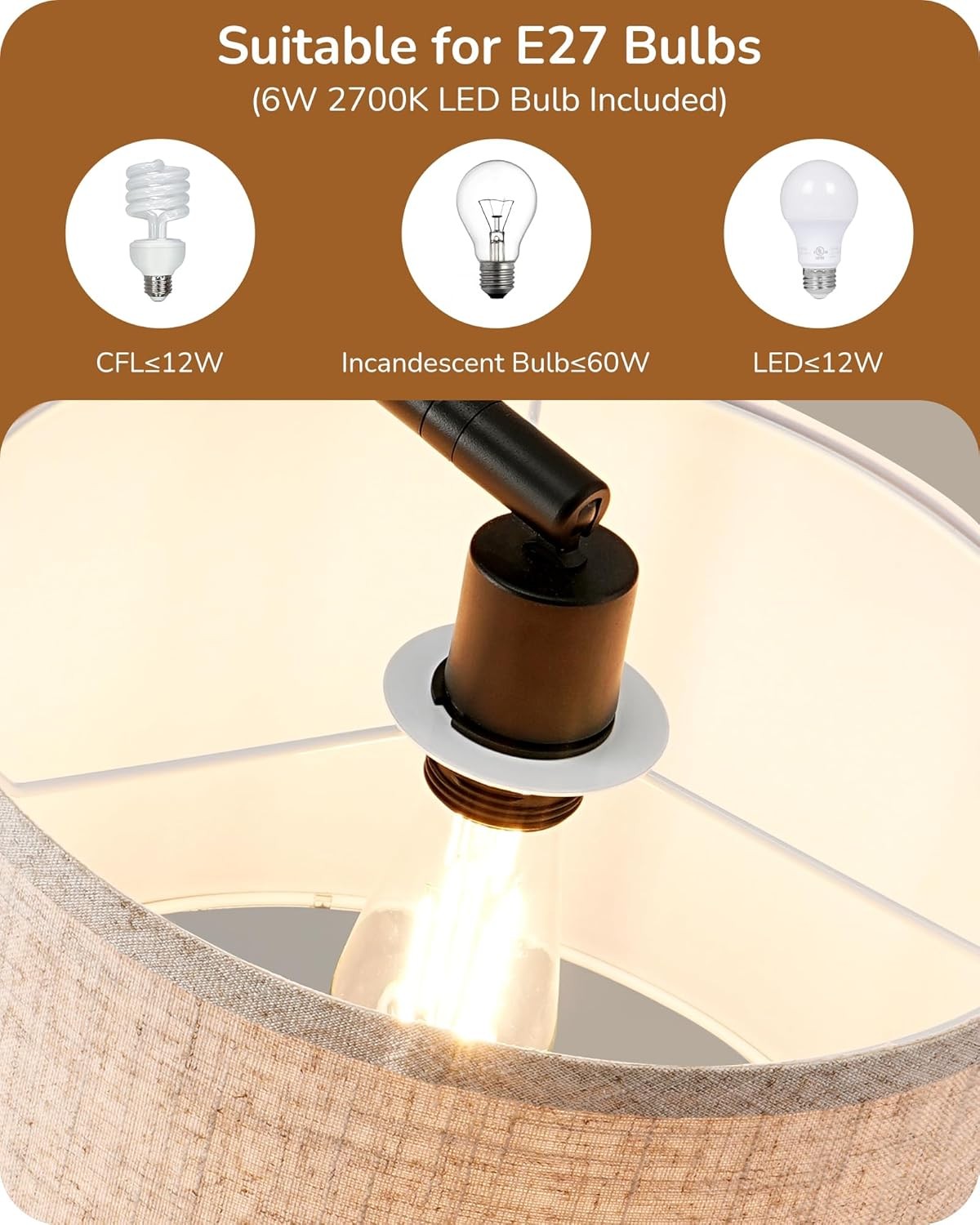 Modern Arc Floor Lamp Adjustable Linen Shade Black Standing Reading Light