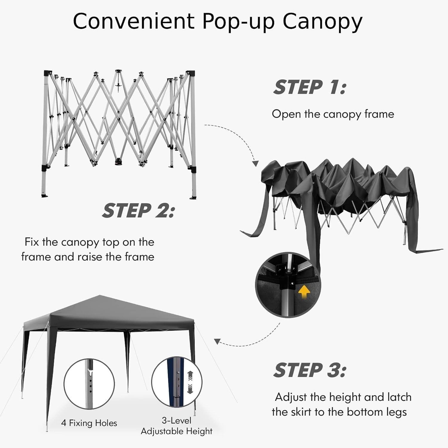 3x3m Pop Up Gazebo Waterproof UV Canopy Tent Grey w/ Bag Adjustable