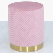 Pink Velvet Round Footstool Ottoman Pouffe Seat Gold Base Modern Decor
