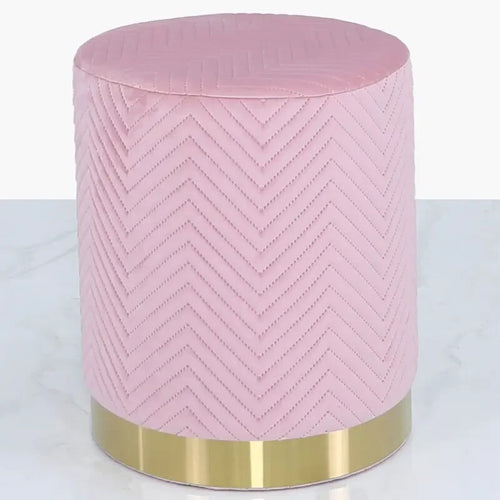 Pink Velvet Round Footstool Ottoman Pouffe Seat Gold Base Modern Decor