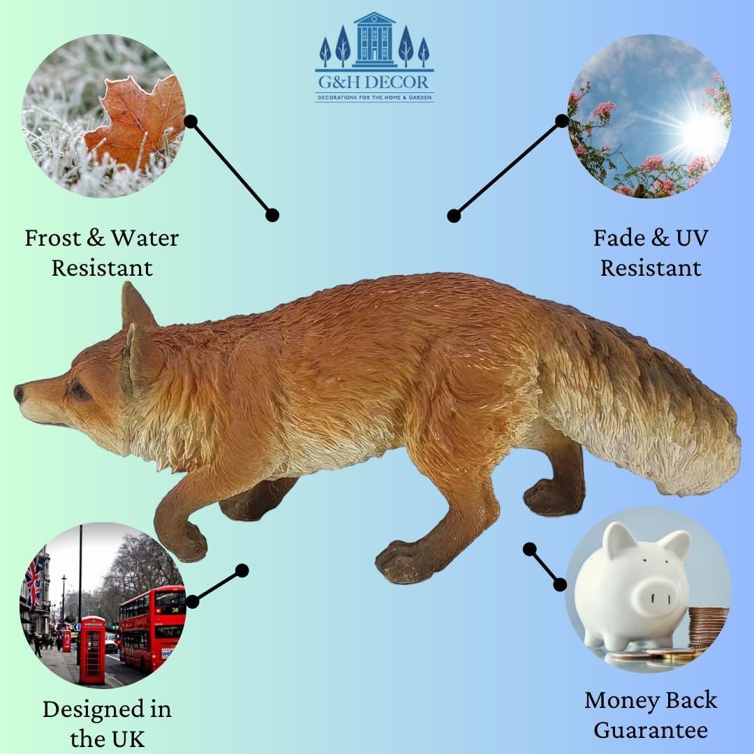 Realistic Fox Garden Ornament Sitting | Weatherproof Resin Woodland Animal Decor