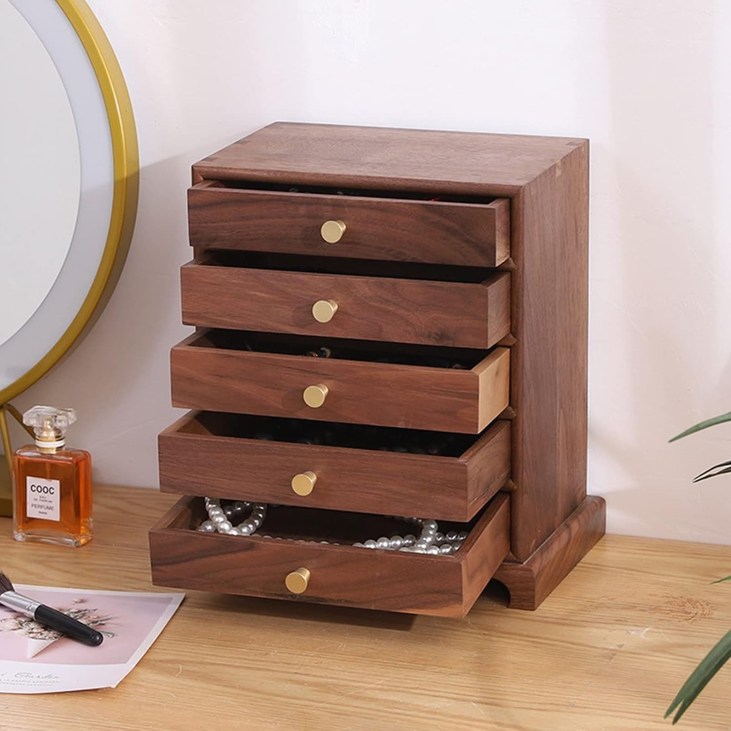 Standing Jewelry Armoire with 5 Drawers Wooden Organizer Retro Style