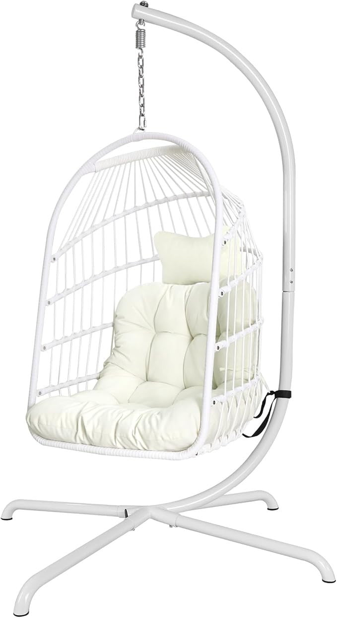 Foldable Hanging Egg Chair with Stand – Cushioned, Indoor Outdoor
