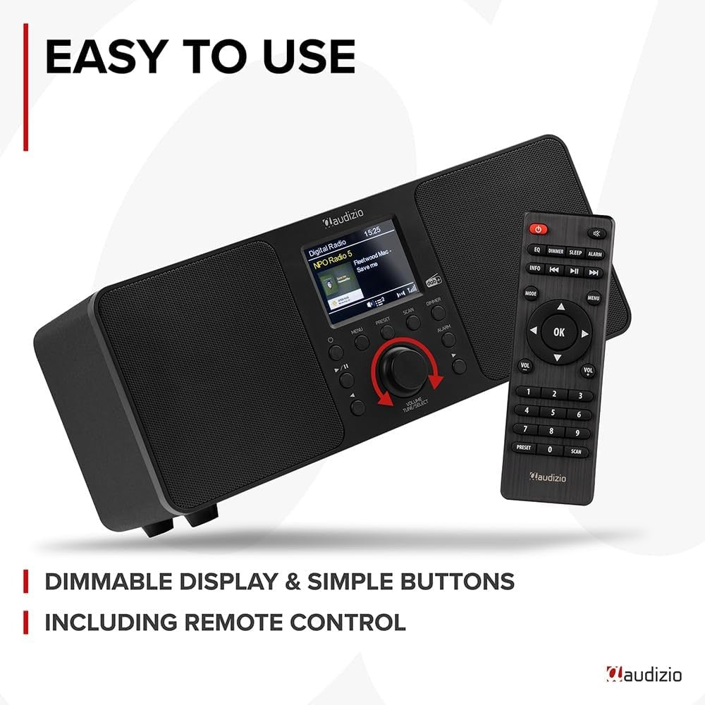 DAB Digital Radio Bluetooth 50W Stereo Dual Alarm Remote Compact Black