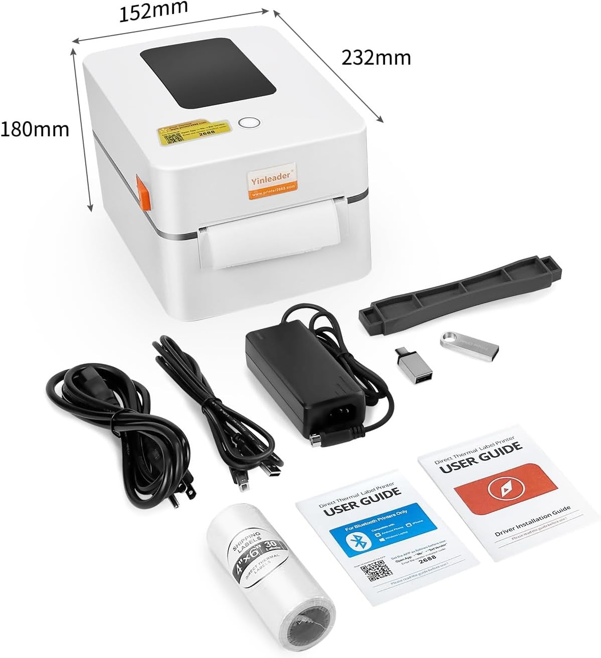 Bluetooth Thermal Shipping Label Printer 4x6 USB Postage