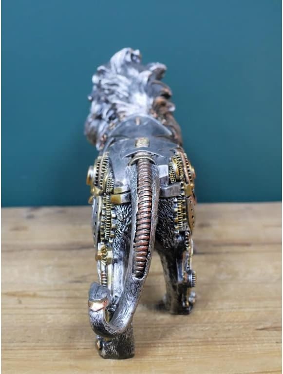 Steampunk Lion Ornament Resin Figurine Gold Silver Cogs Detail Home Decor Gift