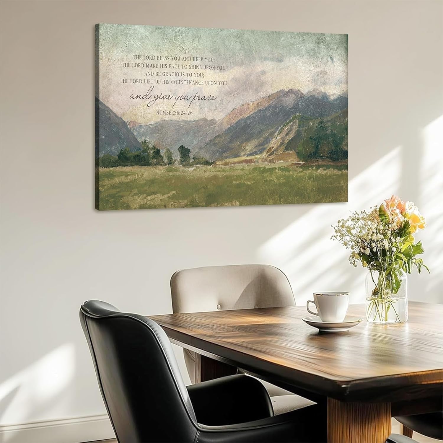 Christian Bible Verse Wall Art Canvas Framed Mountain Landscape Decor 59x39cm