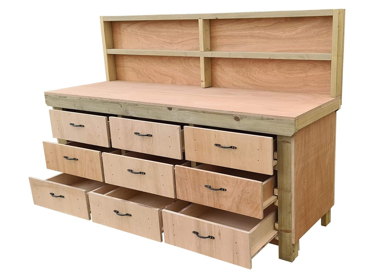 8ft Heavy Duty Wooden Workbench Tool Cabinet with Back Panel & Drawers