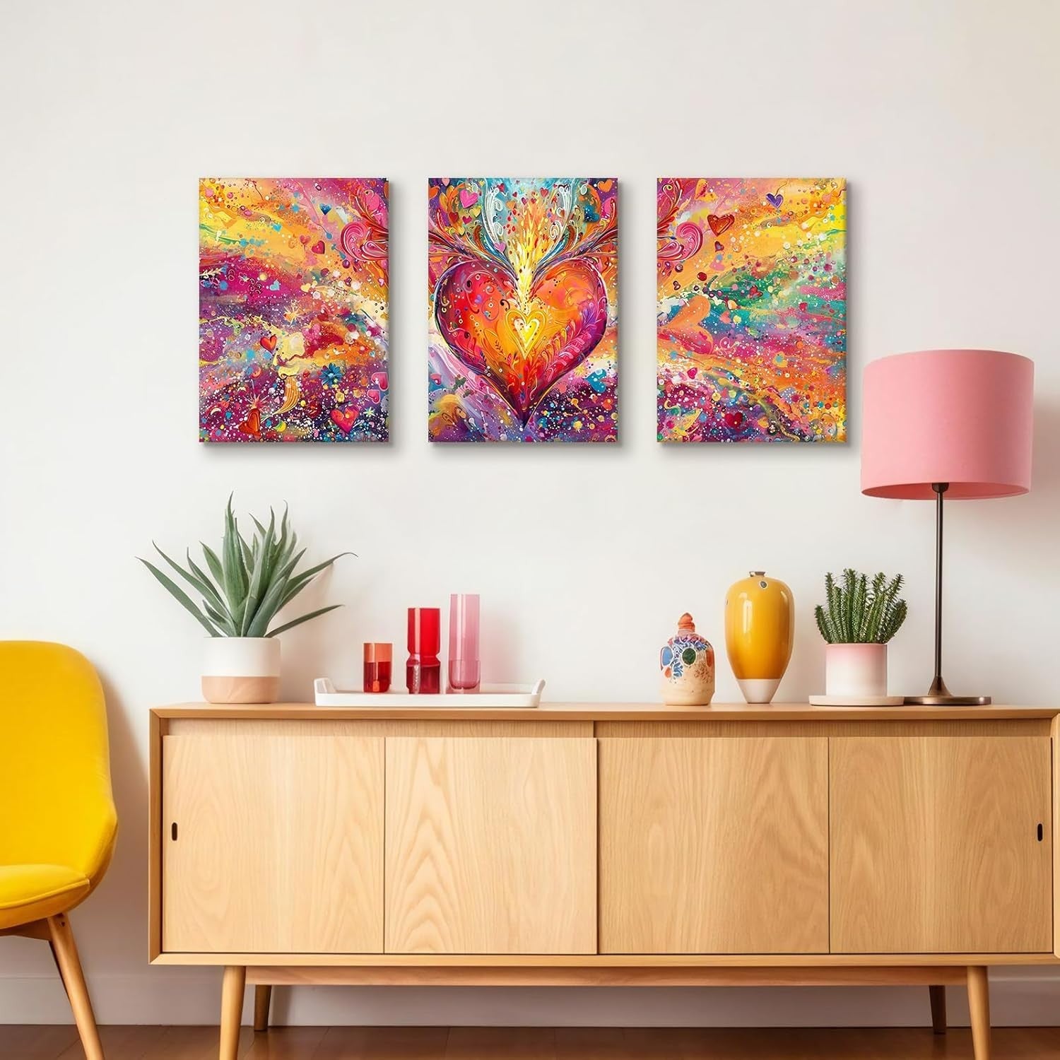 Set of 3 Abstract Heart Canvas Wall Art 40x60cm