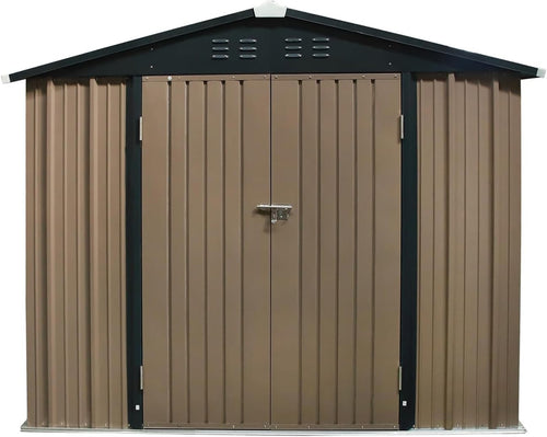 6x8ft Outdoor Metal Garden Shed Sloped Roof Lockable Storage