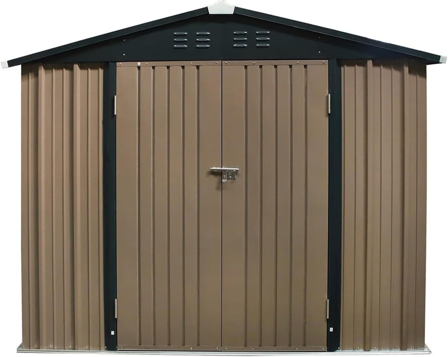 6x8ft Outdoor Metal Garden Shed Sloped Roof Lockable Storage