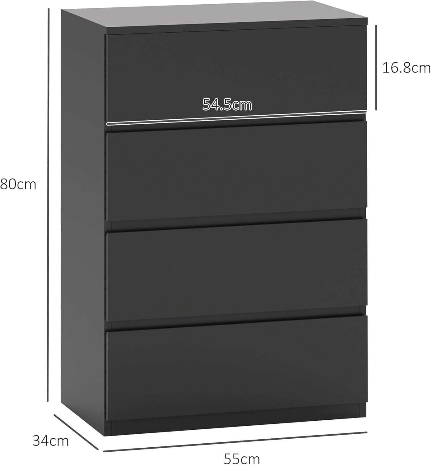 Black 4 Drawer Chest Bedroom Storage Cabinet Modern Tall Unit 80cm