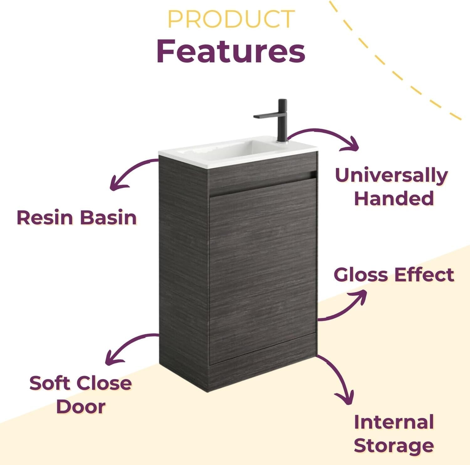 550mm Dark Oak Floor Standing Vanity Unit with Ceramic Basin & Soft Close Door