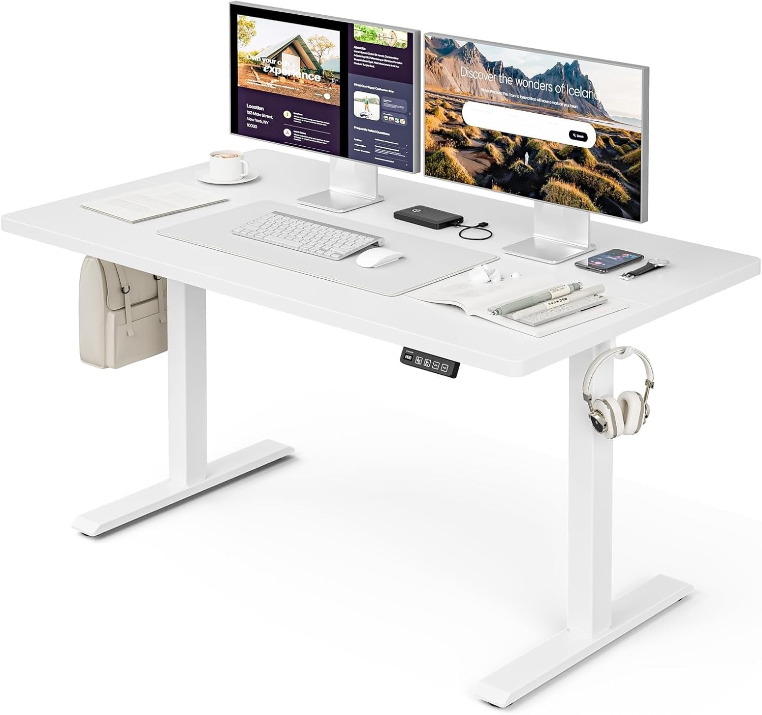 Electric Standing Desk 100x60cm Adjustable Sit Stand w/Memory Control, White
