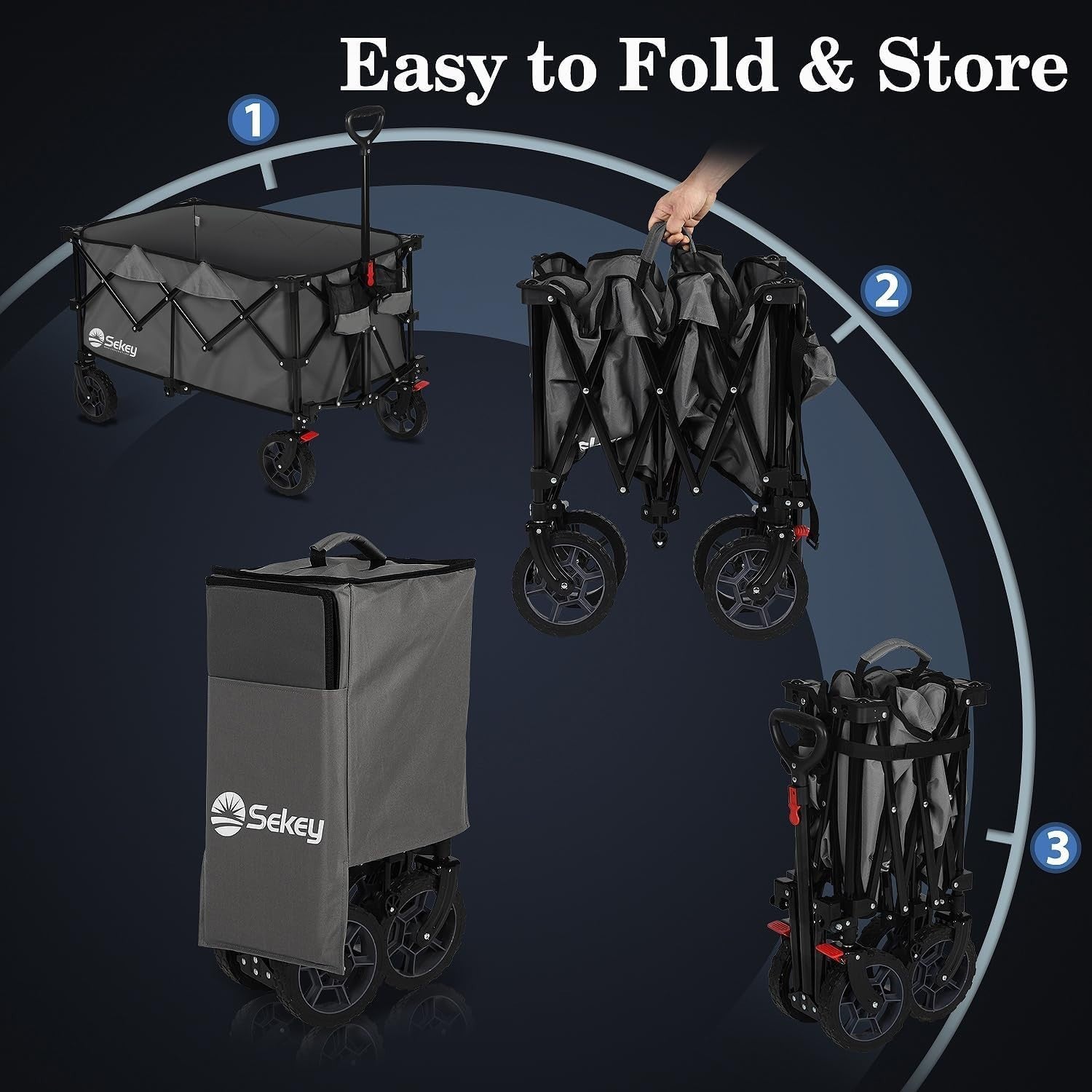 Grey 200L Heavy Duty Folding Wagon 330lbs All-Terrain Festival Camping Cart