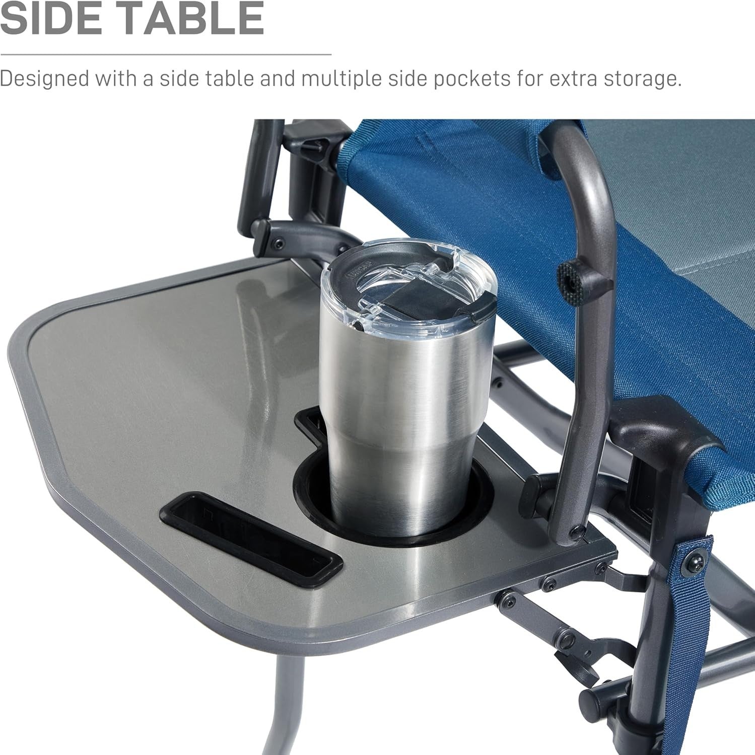 Tall Folding Directors Chair 76CM Seat Height w/ Side Table Camping Bar