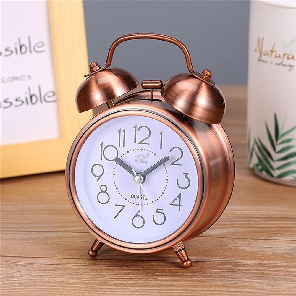 Vintage Twin Bell Alarm Clock Loud Silent Non Ticking Retro Bedside Desk