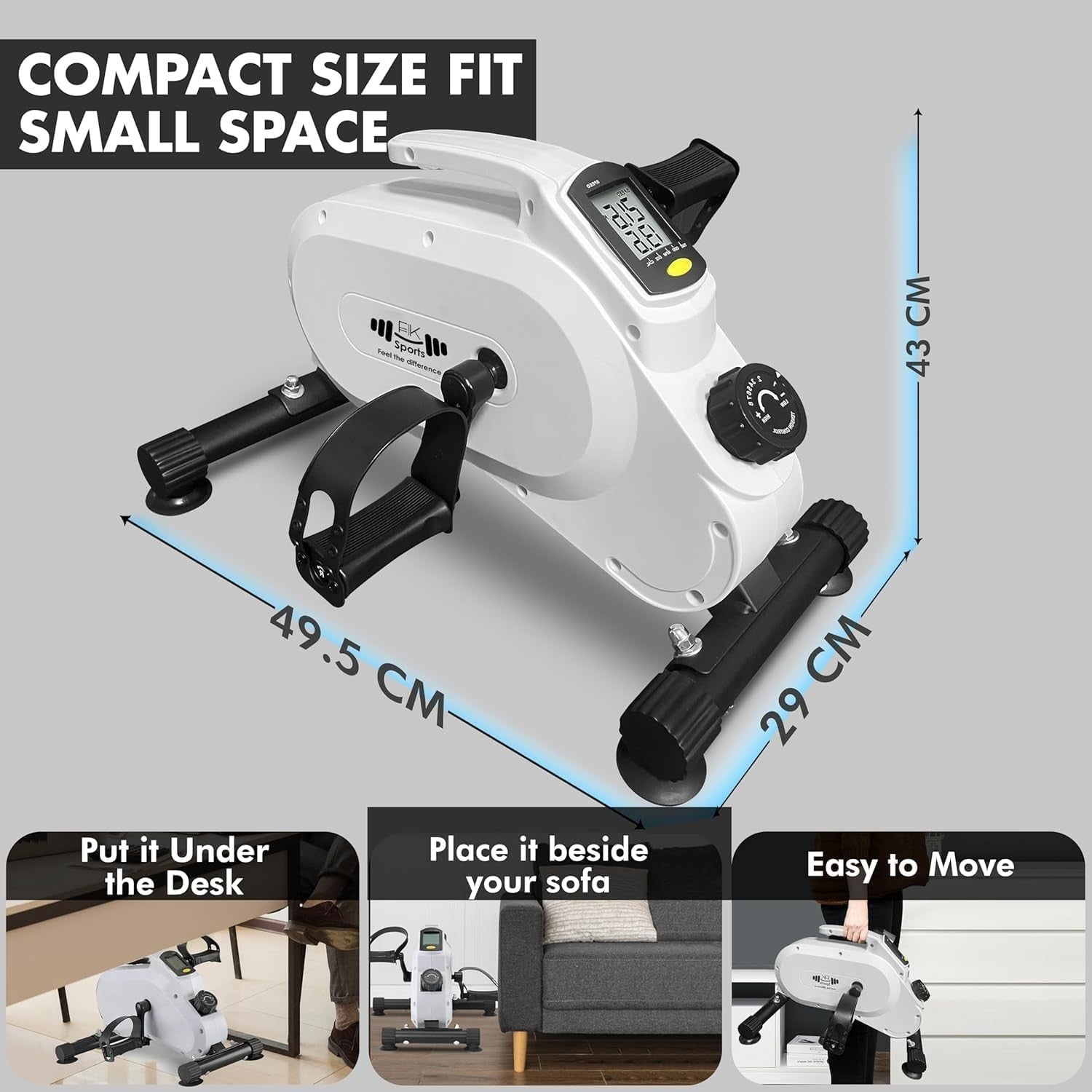 Quiet Mini Pedal Exerciser Magnetic 8 Level Resistance LCD Bike