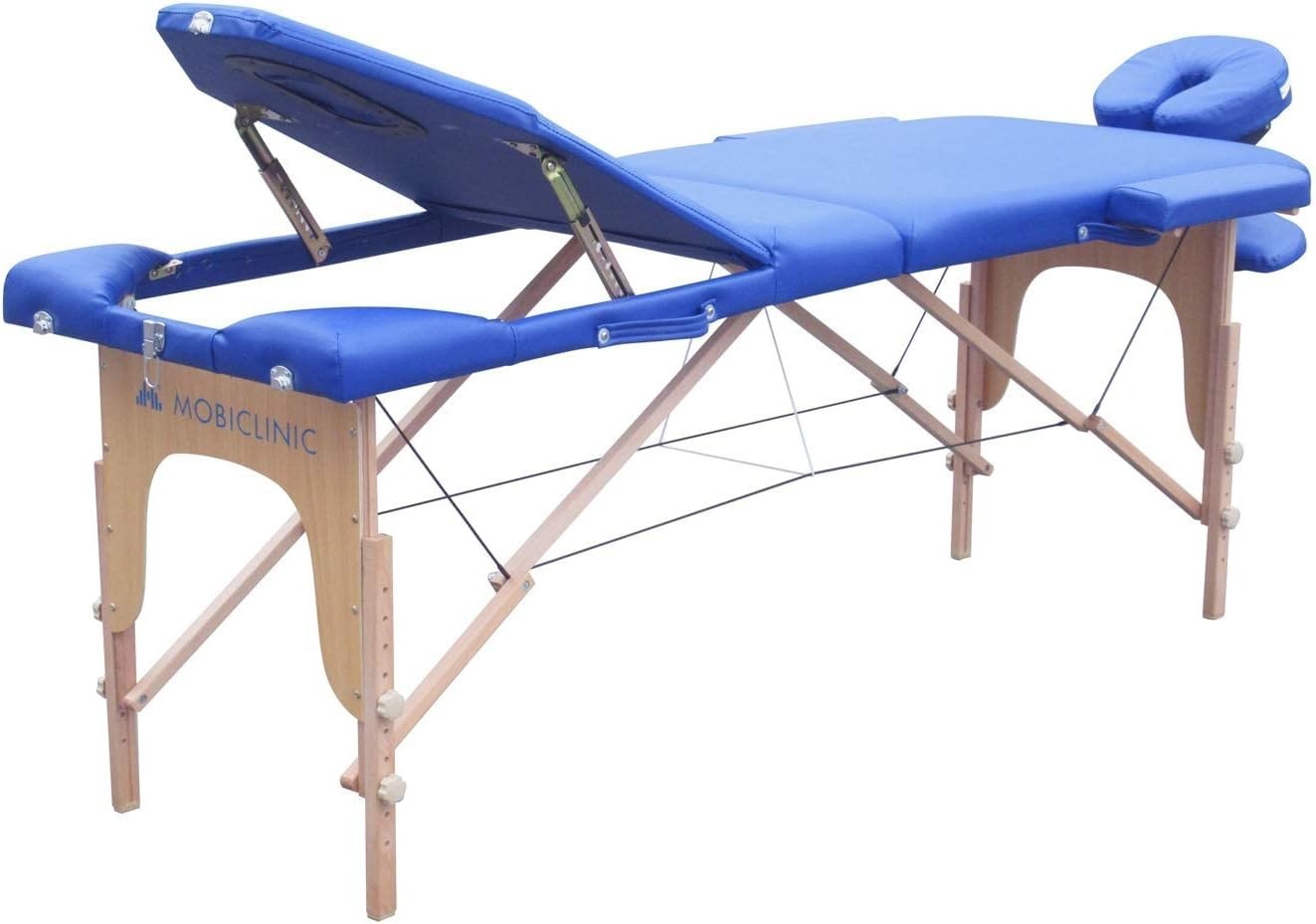Portable Wooden Massage Table 3-Section Adjustable Therapy Beauty Bed Blue