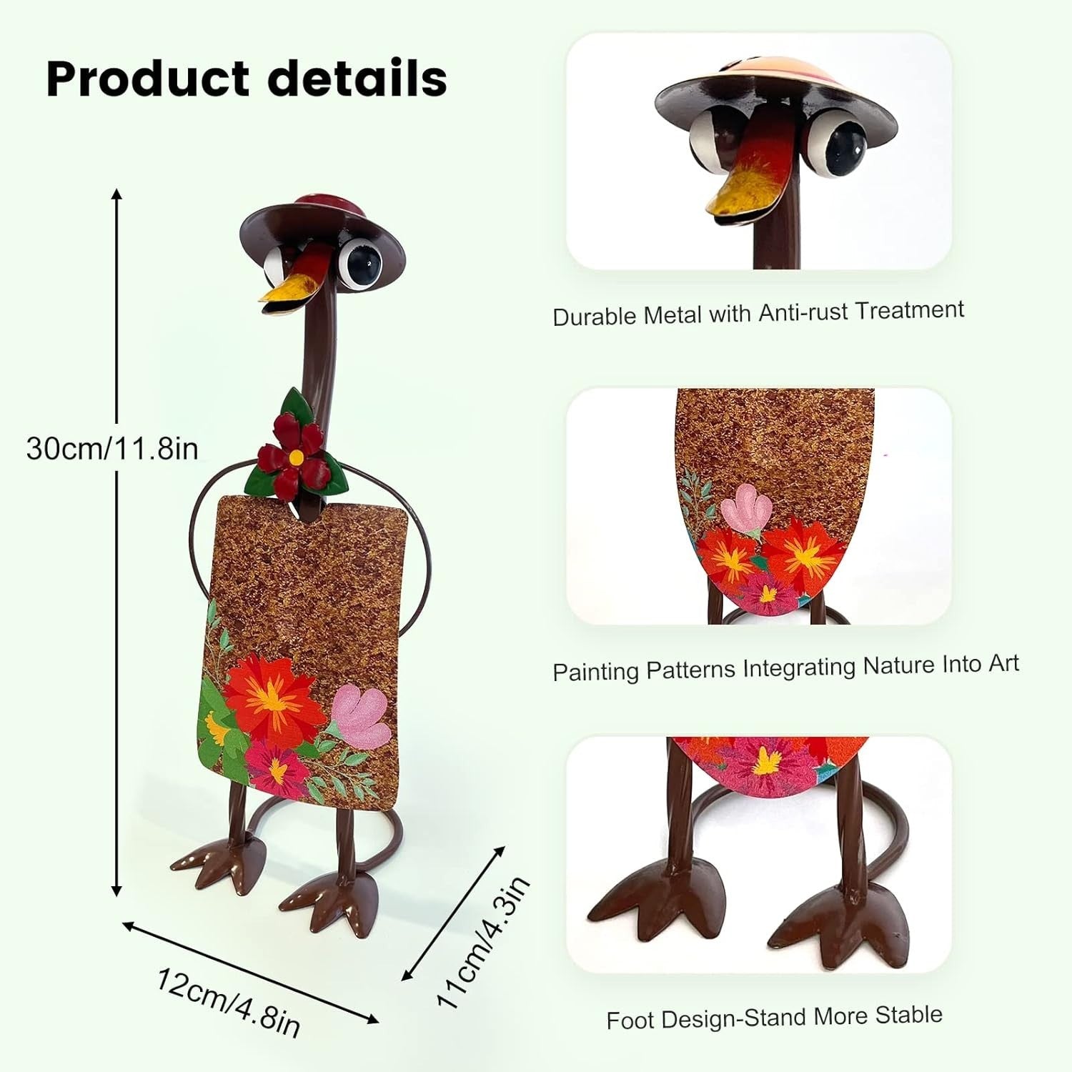 Metal Duck Garden Ornaments 29.5cm Floral Couple Yard Art Outdoor Decor Set